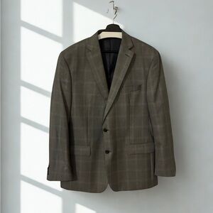 Michael Kors Dark Grey Plaid Blazer Size 46L Two Button
